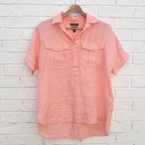 J CREW x Baird McNutt 00 Peach Henley Irish Linen Blouse Top SS